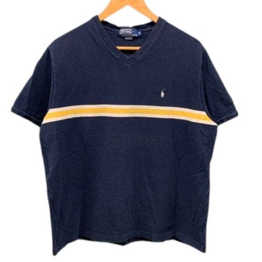 Polo Ralph Lauren V-Neck T-Shirt Men's XL Navy Cotton‎ Short Sleeve Casual Tee